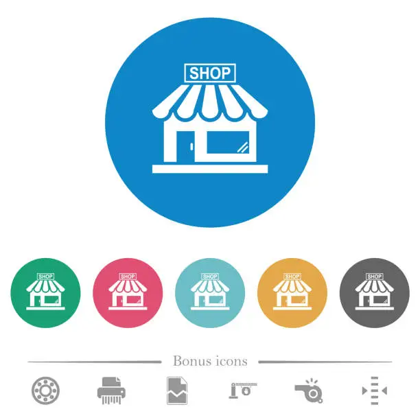 Vector illustration of Store front flat round icons