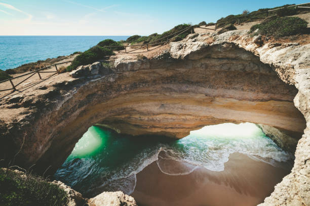 cave of benagil, algarve coastline, portugal beautiful cave of benagil at the algarve coastline in portugal. algar de benagil photos stock pictures, royalty-free photos & images