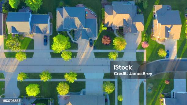 Perfect Neighborhoods Homes Houses Springtime Aerial View Stock Photo - Download Image Now