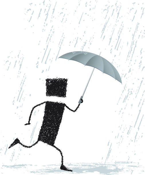 그것은 비가, 흰색 배경에 고립 - protection umbrella people stick figure stock illustrations