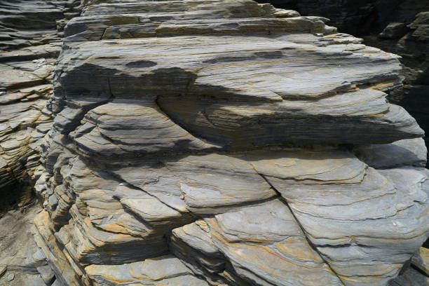 Slate stone texture in Playa las catedrales Ribadeo Galicia Spain