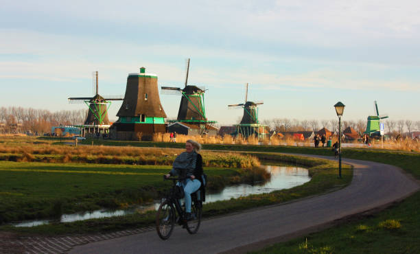 istock quiet local Dutch cyclist pedaling peacefully among the zaandam paved paths 1153716177