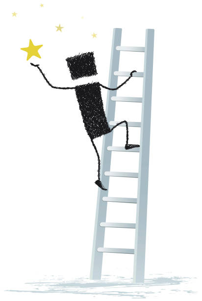 꿈을 실현, 흰색 배경에 고립 - ladder clambering struggle reaching stock illustrations