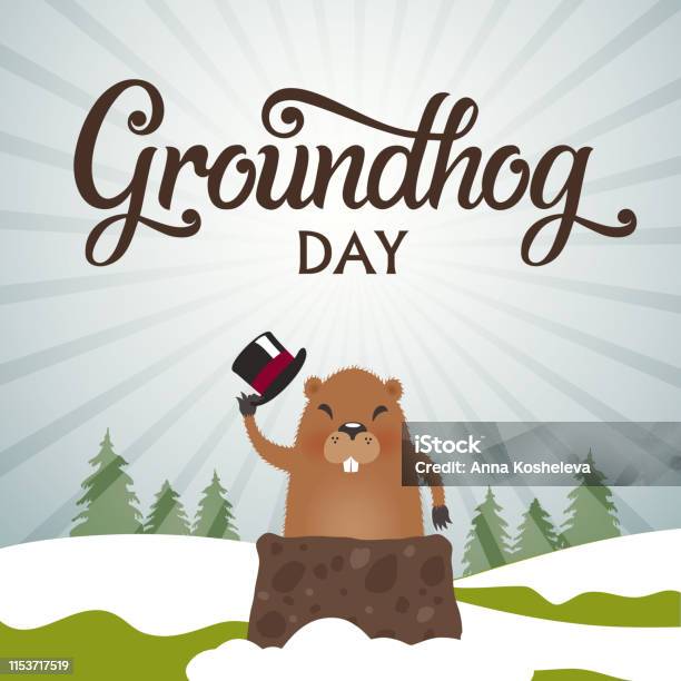 Vektör Illustration Groundhog Günü Stok Vektör Sanatı & Groundhog Day - Tatil‘nin Daha Fazla Görseli - Groundhog Day - Tatil, Dağ Sıçanı, Vektör