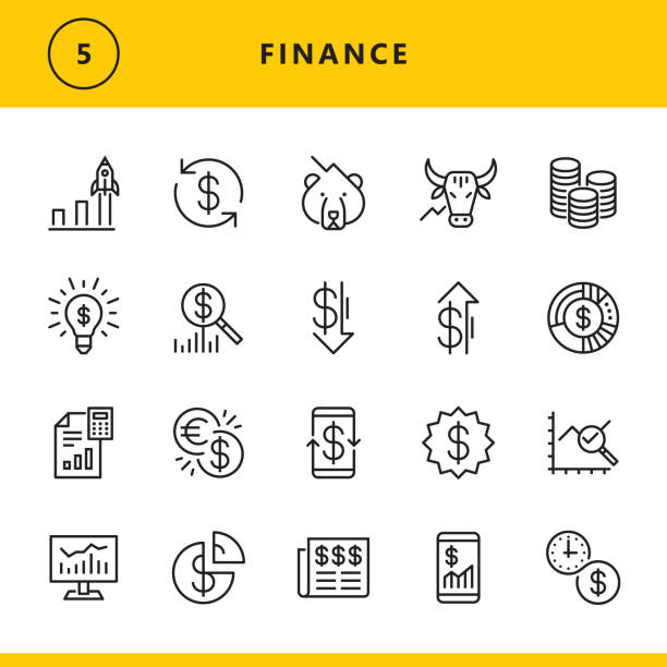ilustrações, clipart, desenhos animados e ícones de ícones da linha da finança - business finance data chart
