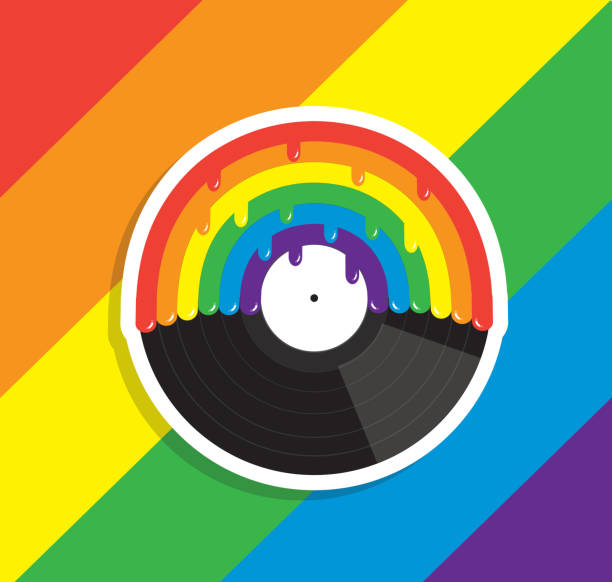 ilustraciones, imágenes clip art, dibujos animados e iconos de stock de orgullo gay o el concepto de orgullo lgbt arco iris y vinilo récord con gotas - gay pride flag audio