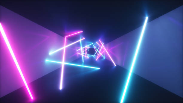 istock Abstract flying in futuristic corridor,3d illustration, fluorescent ultraviolet light, glowing colorful laser neon lines, geometric endless tunnel, blue pink spectrum, 3d render 1153729477