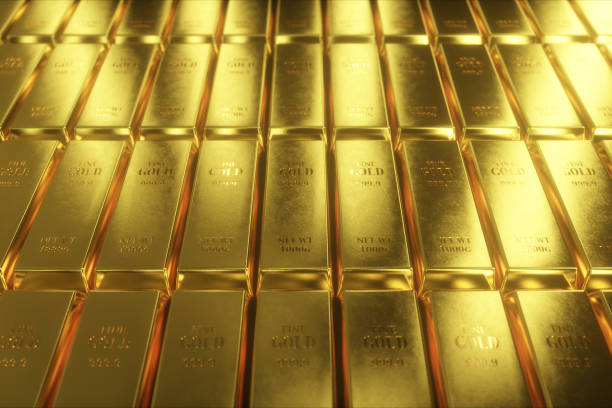 istock 3d illustration of sliding camera view on gold bars 1153729535