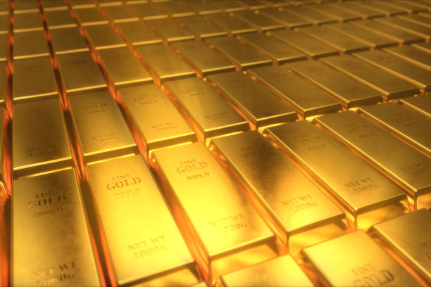 istock 3d illustration of sliding camera view on gold bars 1153729558
