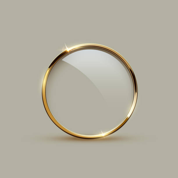 灰色の背景に分離されたガラスと金色の輝くリング。ベクトルゴールデンフレーム。 - isolated on gray点のイラスト素材／クリップアート素材／マンガ素材／アイコン素材
