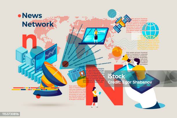 Vector Letter N With Online News Network Stock Illustration - Download Image Now - Icon Symbol, Infographic, Newspaper