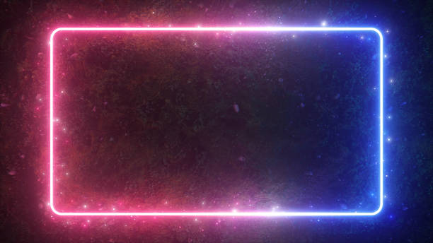 istock Rectangular neon shimmering luminous form on the background of a dirt forest surface. The spectrum of modern ultraviolet fluorescent light. 3d illustration 1153733268