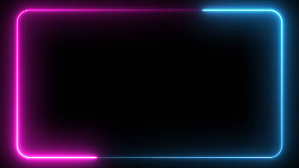 istock Abstract 3d illustration pattern of neon glowing ultraviolet lines, modern fluorescent light, neon box, pattern for LED screens projection technology, loop 4k background, blue purple spectrum 1153733272
