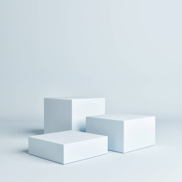 abstrait géométrie bleu concept vainqueur podium - composition space cube abstract photos et images de collection