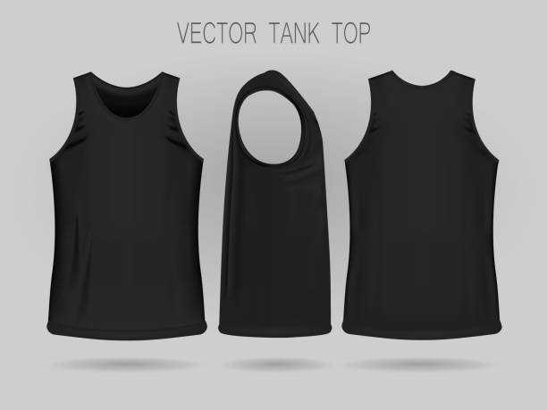 illustrations, cliparts, dessins animés et icônes de modèle débardeur noir pour homme en trois dimensions: vue frontale, latérale et arrière. - tank top illustrations