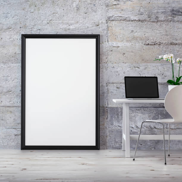 istock Workdesk with decoration, picture frame and copy space 1153739682