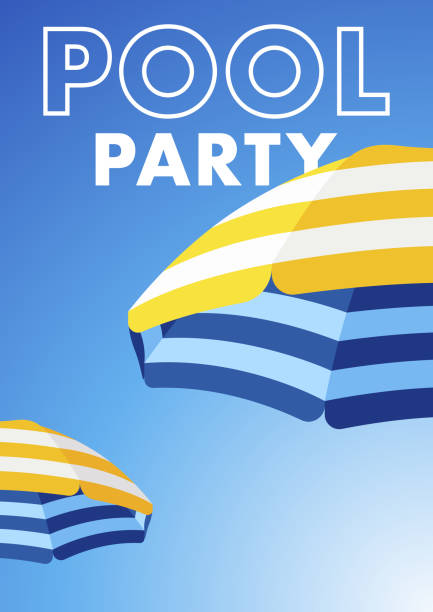 Summer Pool Party Background with Parasols vector art illustration