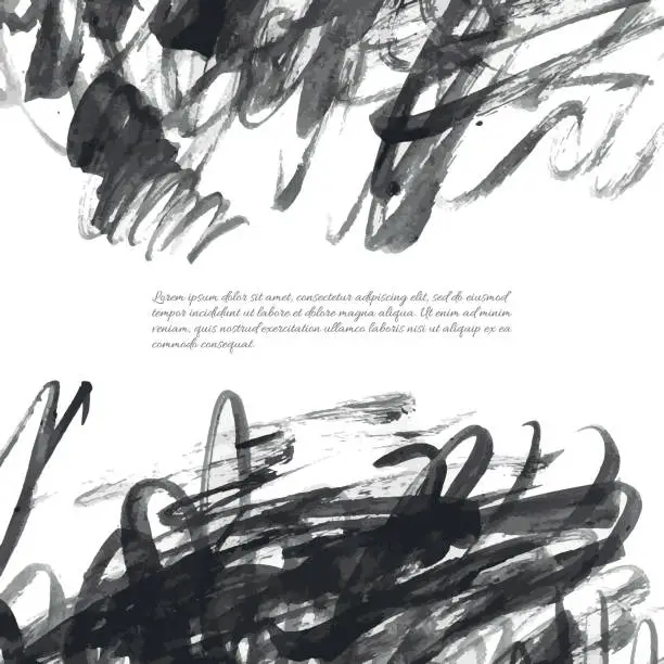 Vector illustration of Dark gray vector ink watercolor doodles