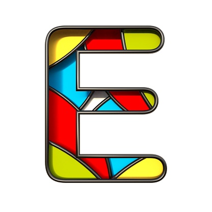 Multi color layers font Letter E 3D rendering illustration isolated on white background