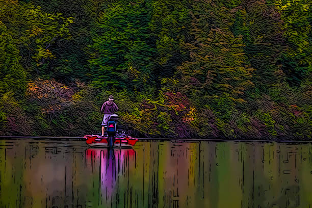 рыбалка с басовой лодки (фото картины) - bass angling стоковые фото и изображения