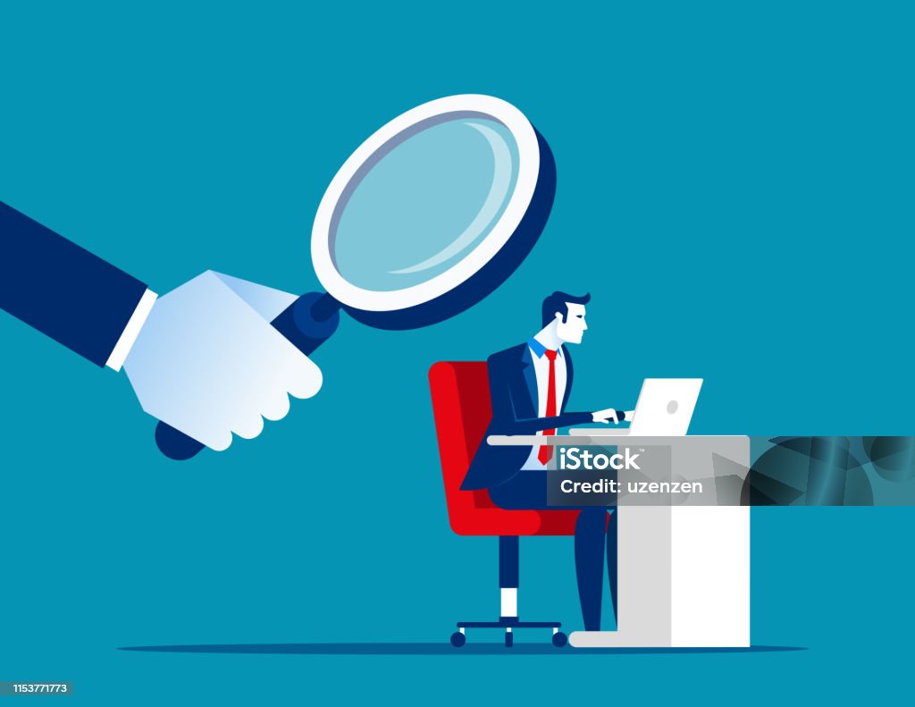 Boss is watching over employee. Concept business vector illustration, Privacy, Watching. Cartoon stock vector