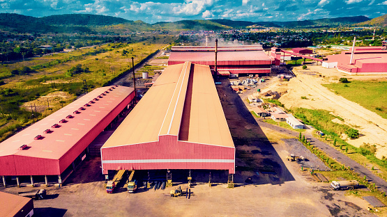 Africa, Industry, Factory, Chimney, Building Exterior - Aerial Image of a Steel Factory Building