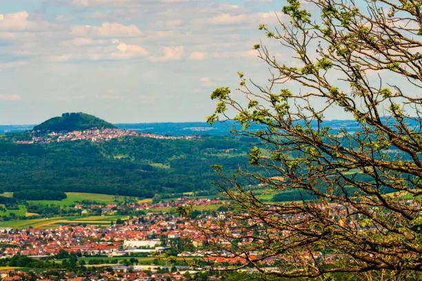 Photo of Panoramic view of the Celtic grave hill Burren to the famous hill Hohenstaufen in Germany