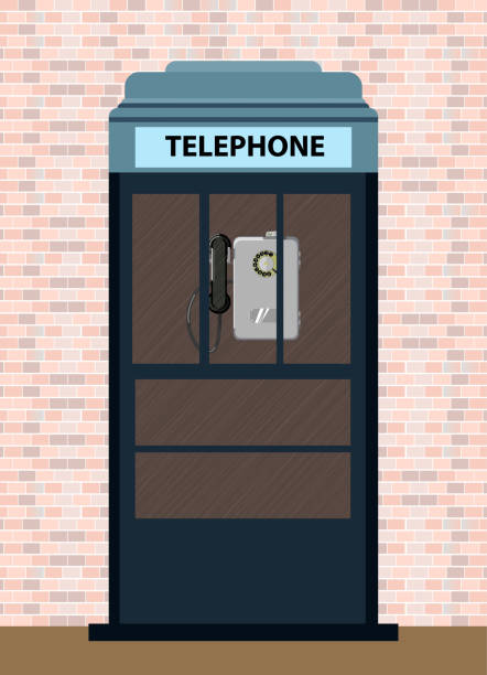 illustrations, cliparts, dessins animés et icônes de cabine téléphonique grise sur un fond de mur de briques. illustration vectorielle - pay phone brick wall telephone old