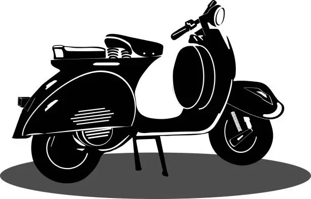 Vector illustration of Vintage Vespa scooter black icon vector on white background, Vespa icons for Transportation and Vintage motorbike