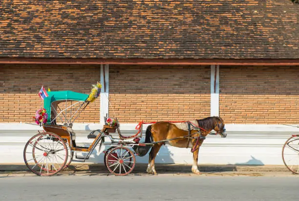 Photo of The horse carriage (horse-drawn carriage) in Lampang province of Thailand.