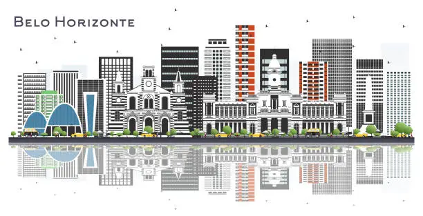 Vector illustration of Belo Horizonte Brazil City Skyline with Color Buildings Isolated on White.
