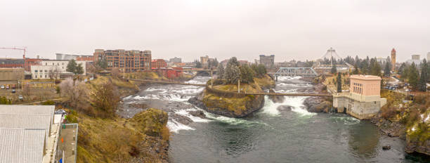 istock Spokane WA Riverfront Spokane WA Riverfront Panoramic Aerial View Downtown Historic Buildings Waterfalls 1153787083