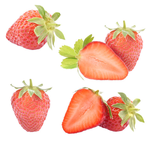 istock Red ripe strawberry isolated on white collection 1153789140