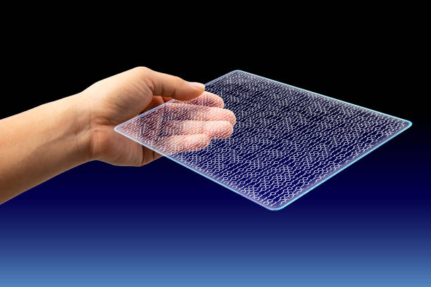 mano umana con wafer di dna e codice rna e microarray - microarray foto e immagini stock