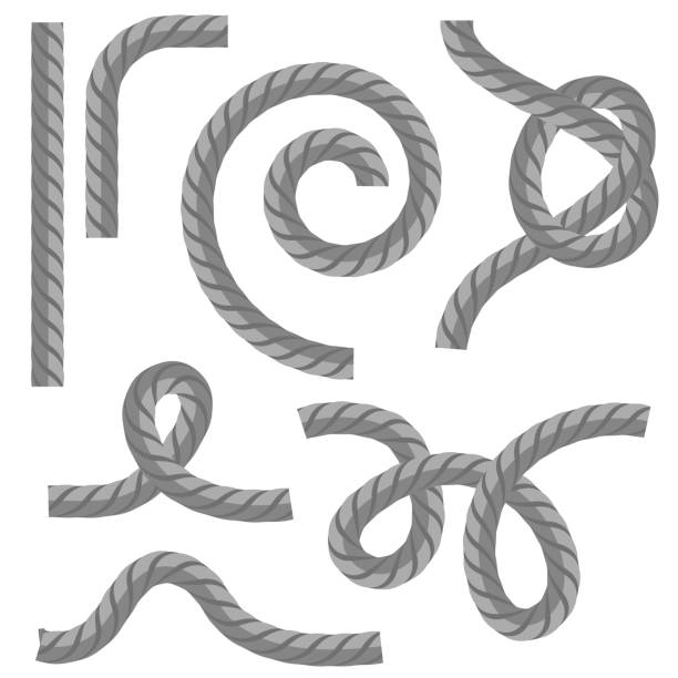 inny zestaw linowy z węzłem odizolowanym na białym tle - rope tied knot vector hawser stock illustrations