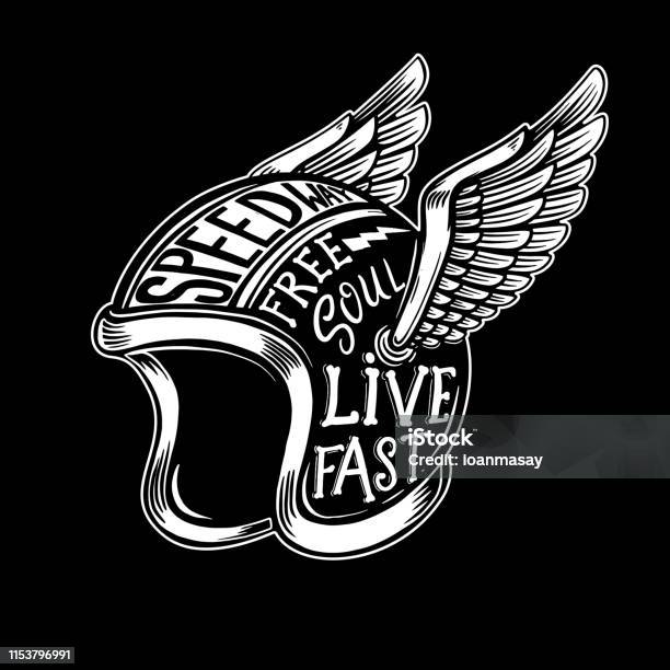 Helmet Lettering Motorcycle Winged Motorcycle Helmet With Lettering On Dark Background Design ...