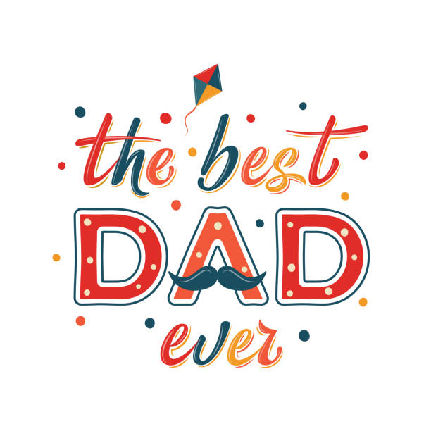 Happy Father's day funny card design with decorated polka dot text "The best Dad ever" Happy Father's day funny card design with decorated text "The best Dad ever" isolated on white backgroung. For postcard, invitation, poster, banner, email, web pages. Vector season greeting best dad ever stock illustrations