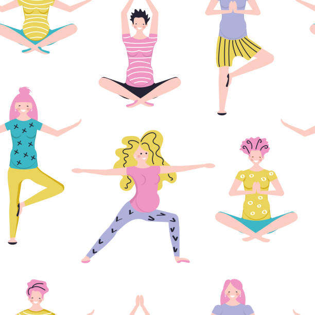 ilustrações de stock, clip art, desenhos animados e ícones de seamless pattern made of yoga class - balance health well being background white