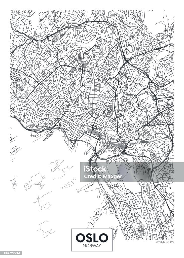Stadtplan Oslo, Reisevektorplaktor-Design - Lizenzfrei Oslo Vektorgrafik
