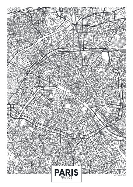 ilustraciones, imágenes clip art, dibujos animados e iconos de stock de mapa de la ciudad parís, diseño de cartel de vector de viaje - paris