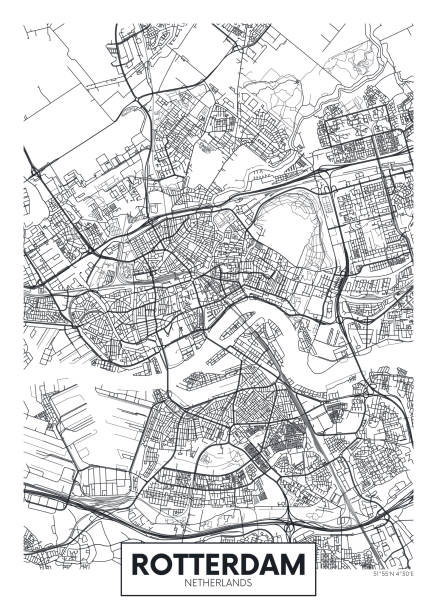 mapa miasta rotterdam, projekt plakatu wektorowego podróży - netherlands map cartography silhouette stock illustrations
