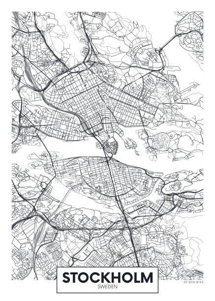 illustrazioni stock, clip art, cartoni animati e icone di tendenza di mappa della città stoccolma, design di poster vettori di viaggio - stockholm