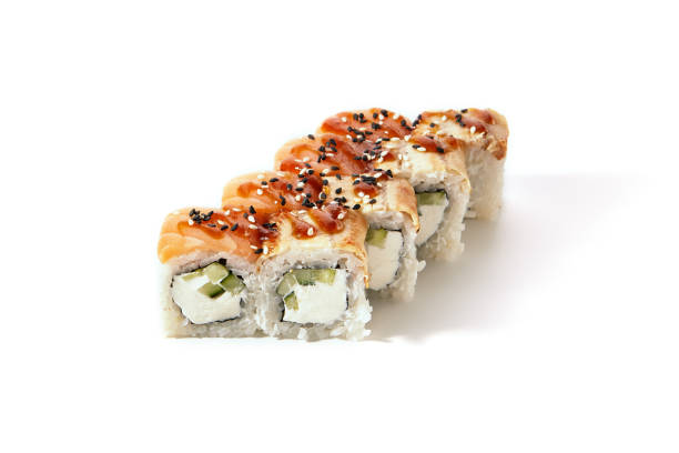 istock Salmon and Eel or Unagi Sake Sushi Rolls Isolated 1153799998