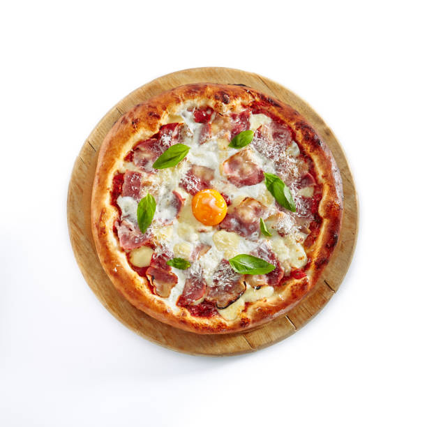 istock Pizza Carbonara with Bacon Isolated on White Background 1153800044