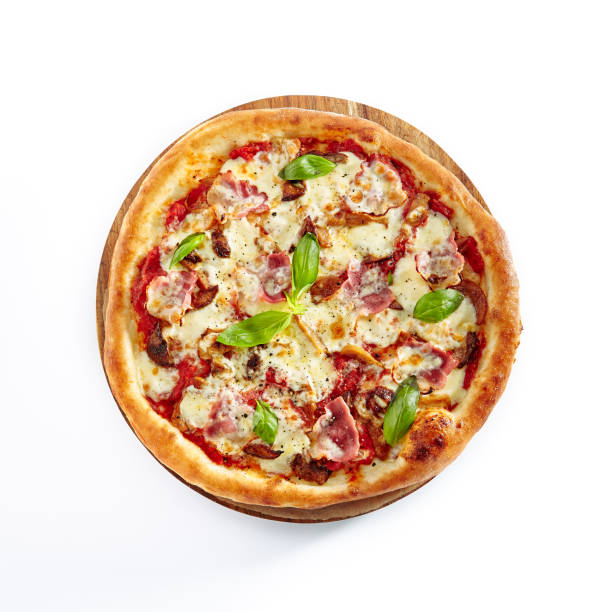 istock Canadian Pizza with Bacon Isolated on White Background 1153800062