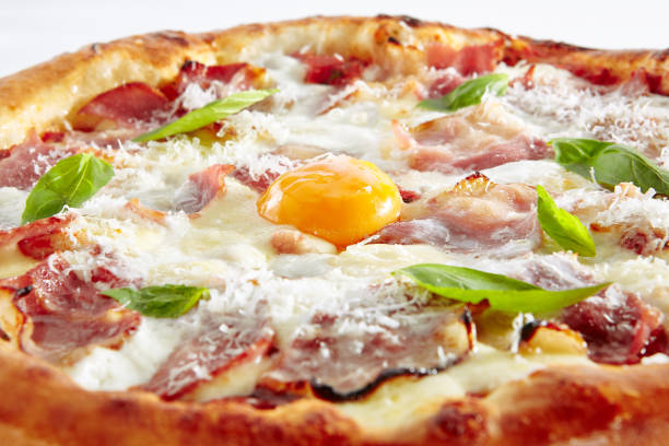 istock Pizza Carbonara with Bacon Isolated on White Background 1153800071