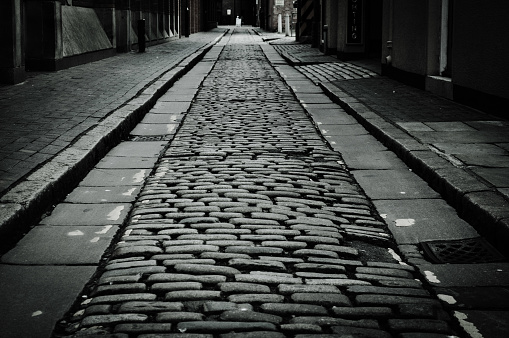 Grayscale cobble street