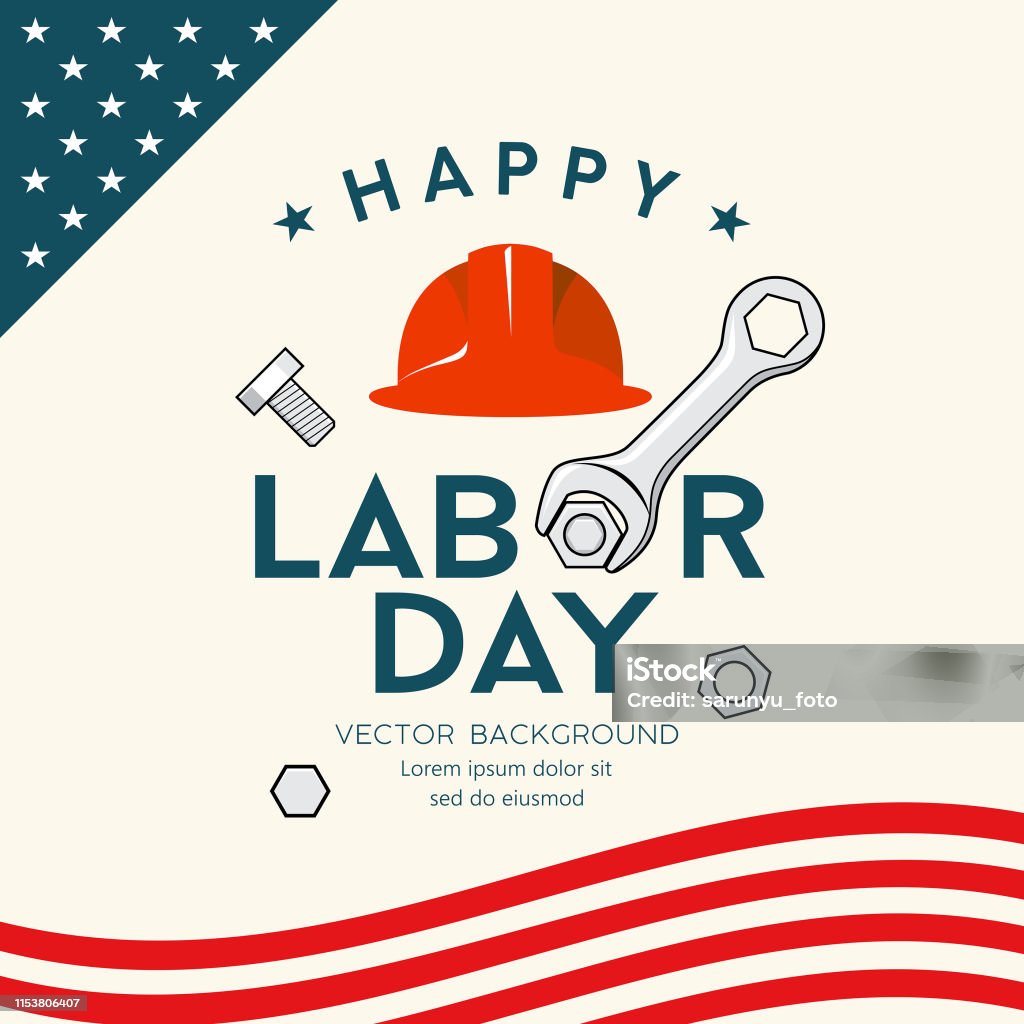 Happy Labor day america engineer cap and wrench vector Happy Labor day america engineer cap and wrench vector design background, illustration Labor Day - North American Holiday stock vector