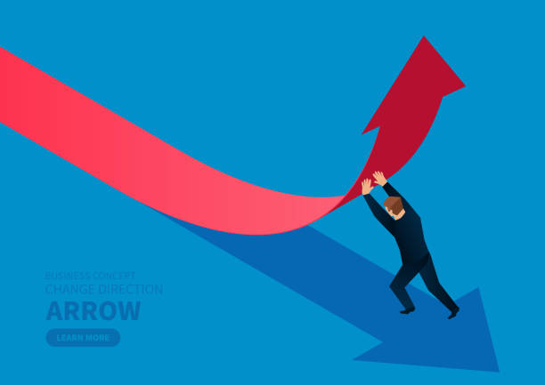 Businessman changes the direction of the arrow Businessman changes the direction of the arrow business concepts stock illustrations