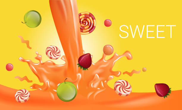 istock Striped Candies and Fruits Drops in Orange Liquid. 1153808440